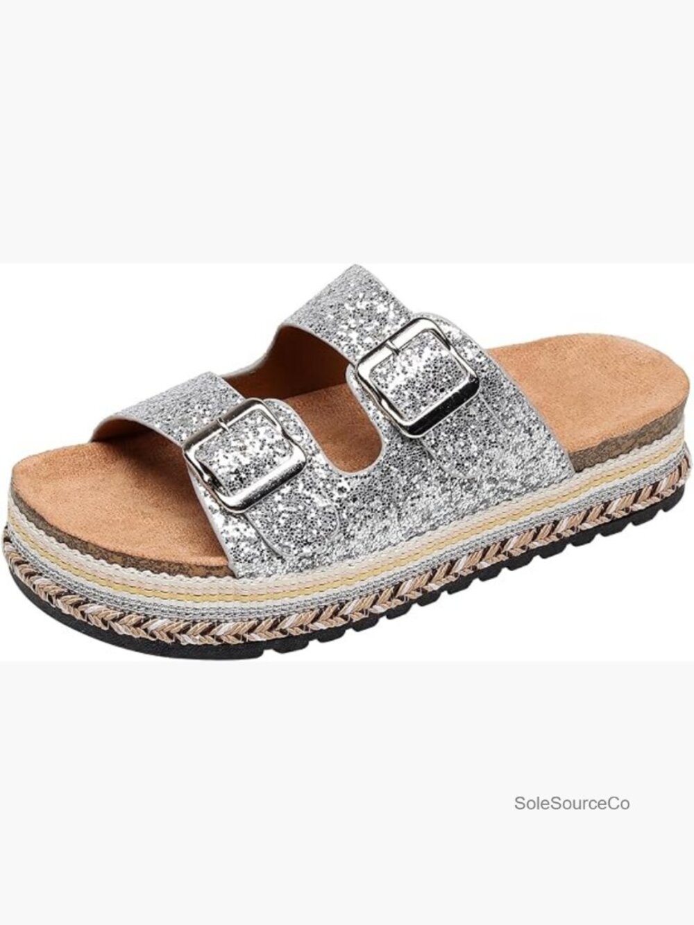 Cork Footbed Platform Sandals Adjustable Buckle Arch Support Comfort Slide